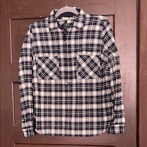 J. Crew Navy Blue and White Plaid 3/4 Zip Flannel Shirt